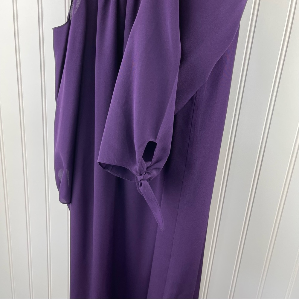 Madewell Silk Tie Sleeve Cold Shoulder Shift Dress Purple F9142 Size 6 - Picture 7 of 13